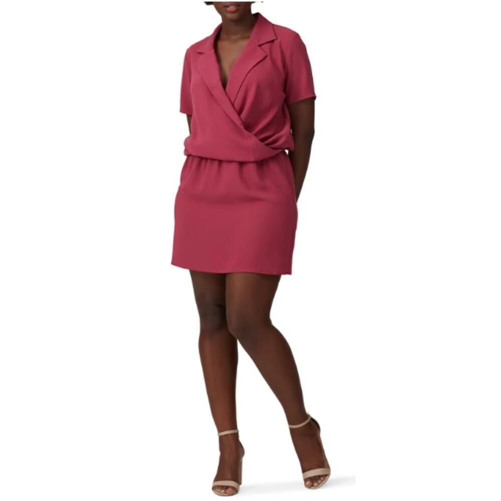 Amanda Uprichard Leonard Mini Dress Women's Plus 1X Pink Short Sleeve V-Neck RTR